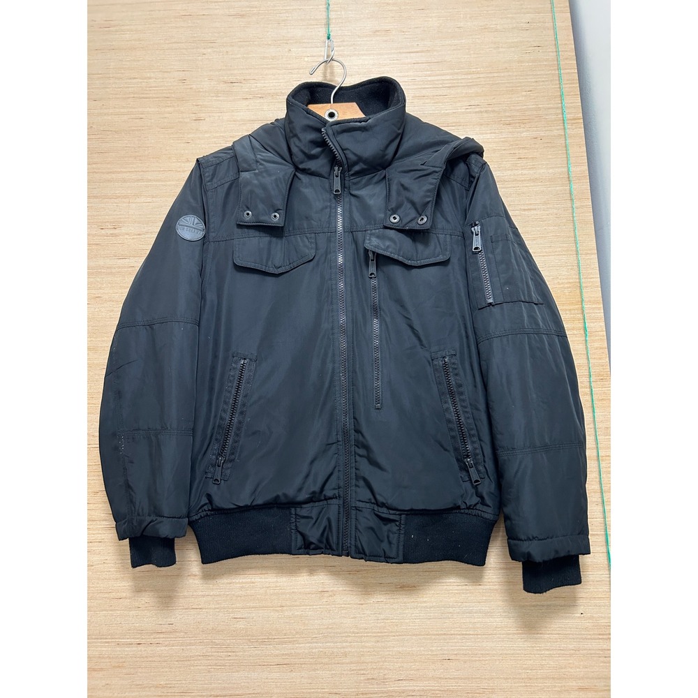 Ben Sherman Boys Black Hooded Bomber Jacket Size M 10/12 Gingham‎ Lining